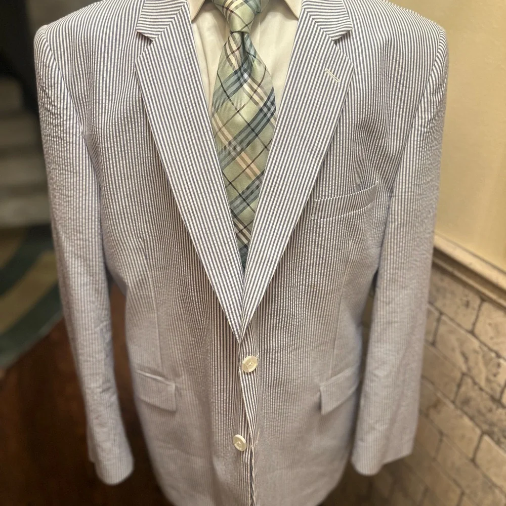 Alan Flusser Sport Coat Blazer Jacket Blue and White Striped Men 48R - Picture 12 of 15